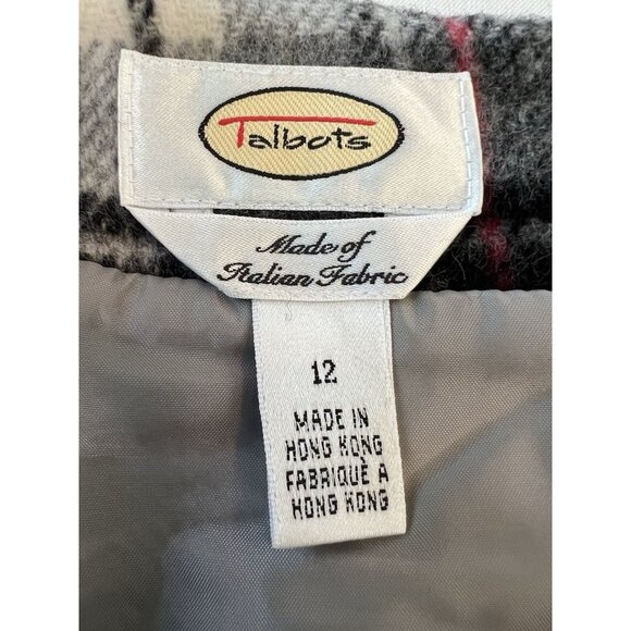 VTG Talbots Tartan Plaid Wool Mini Skirt 12 Black Gray Italian Academia Preppy - Picture 3 of 7